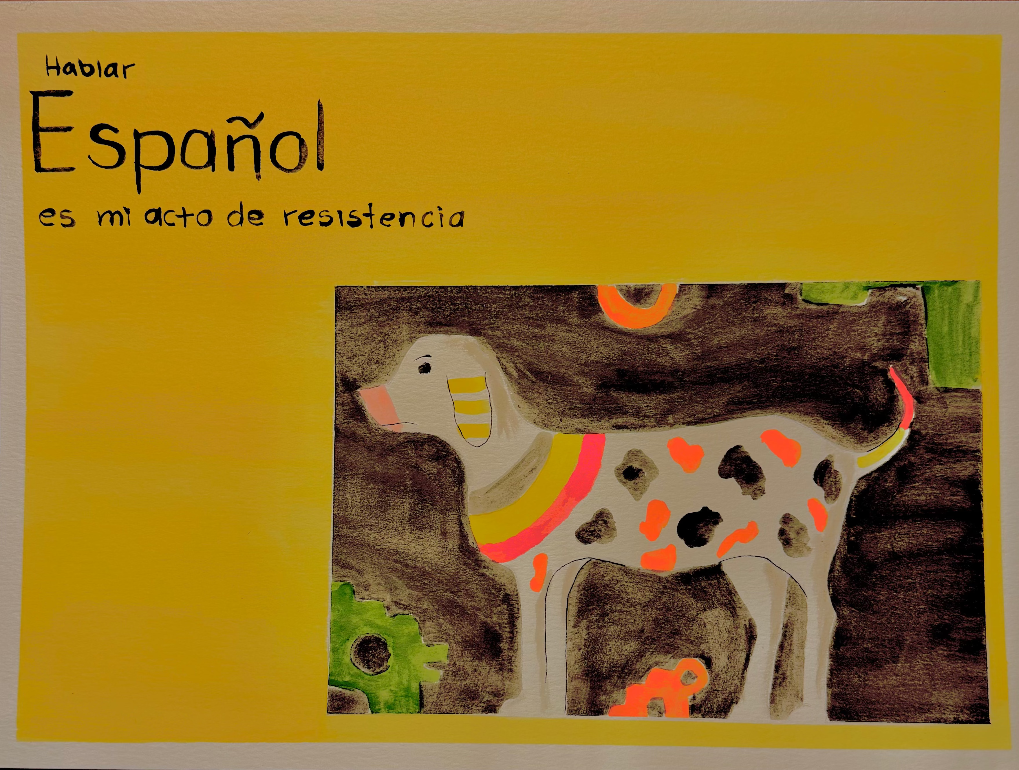 Obra de arte pintada a mano (acuarela) en marco de madera "Español" (Pieza única)