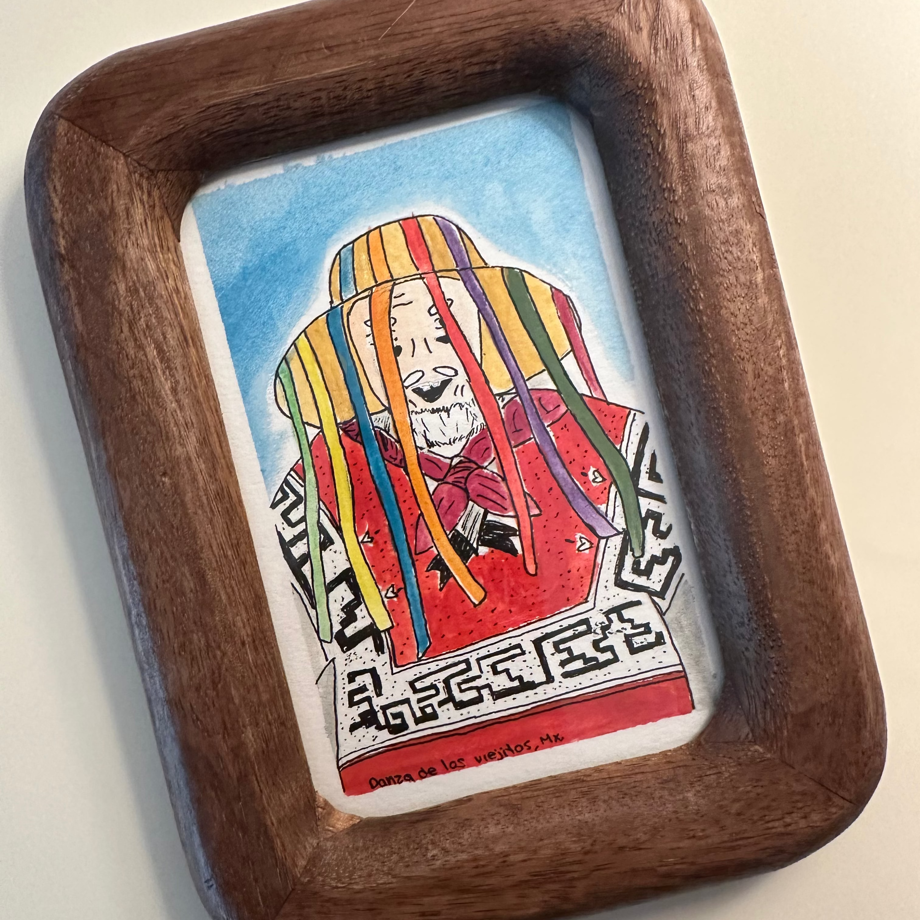 Pintura hecha a mano (Acuarela) con marco de madera "Viejitos" (pieza única)