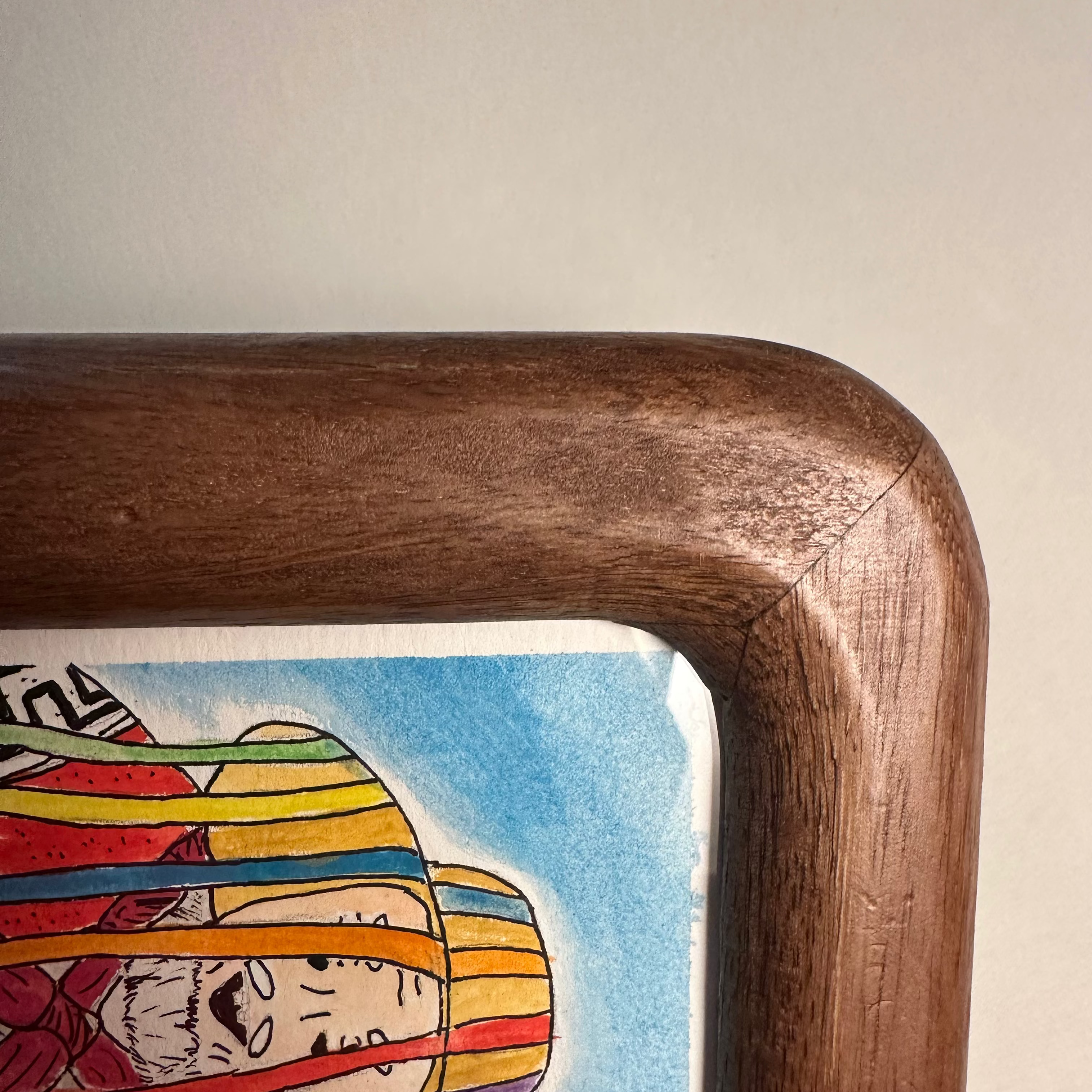 Pintura hecha a mano (Acuarela) con marco de madera "Viejitos" (pieza única)
