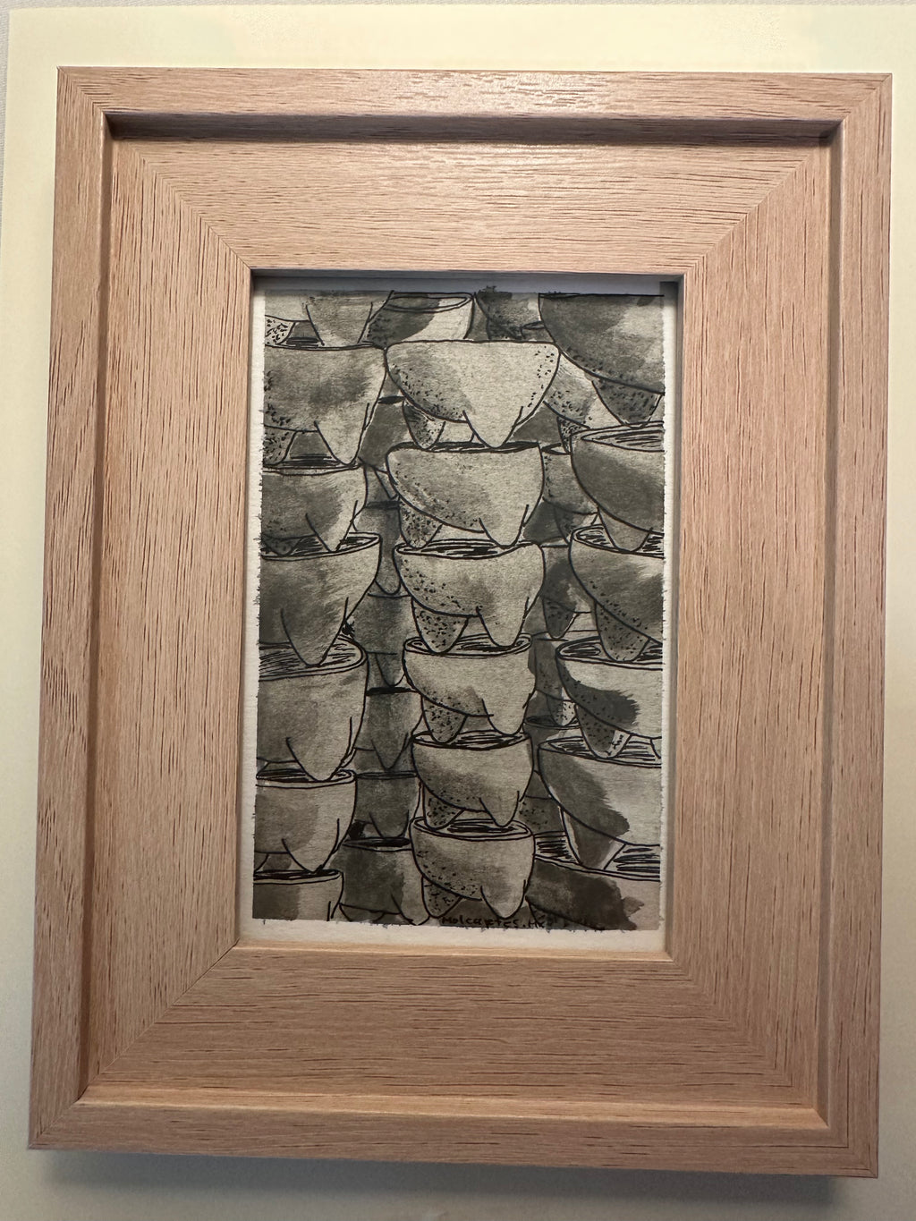 Hand-painted (Watercolor) framed in wood "Molcajete" (unique piece)