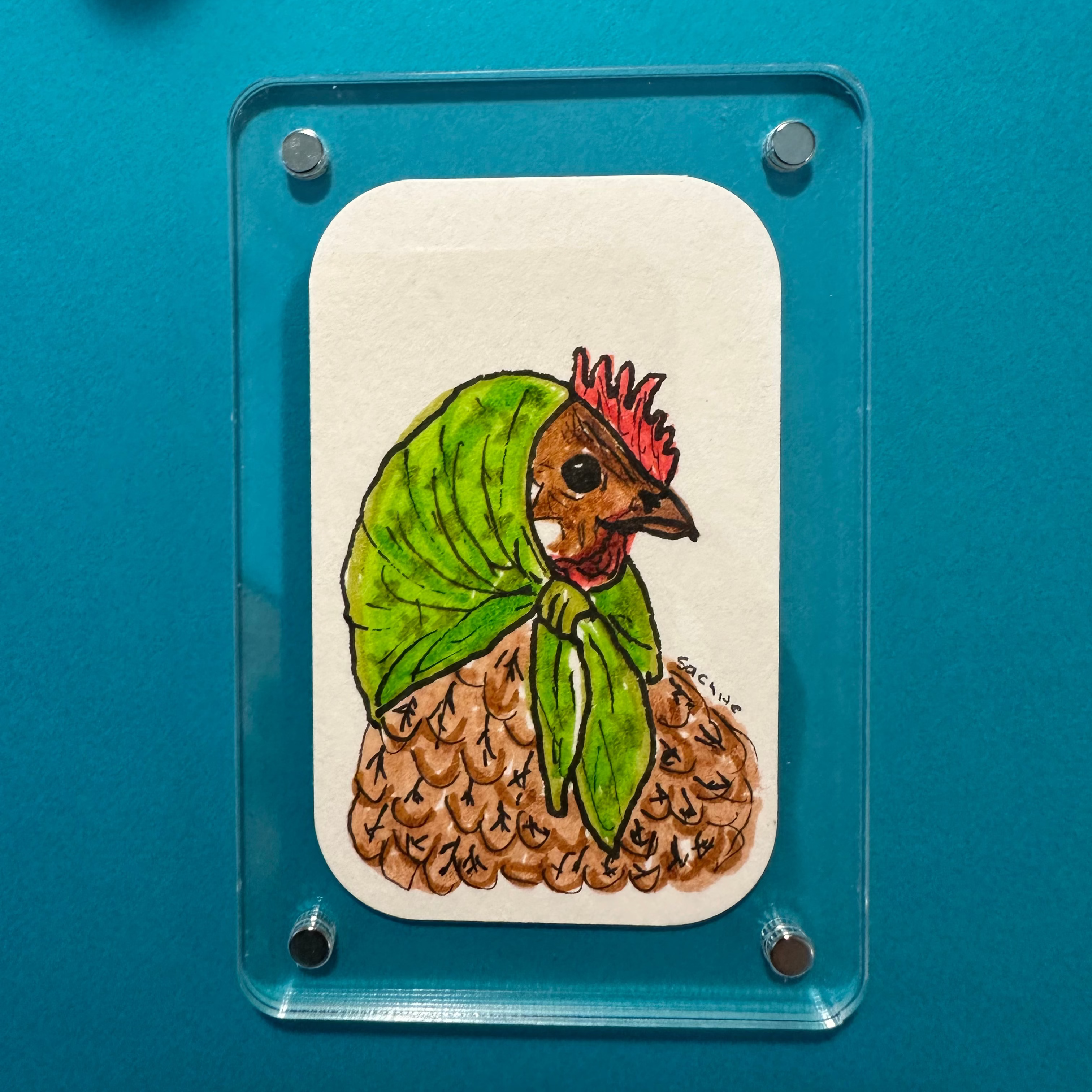 Pintura hecha a mano (Imán para refrigerador) "Gallina" (pieza única)